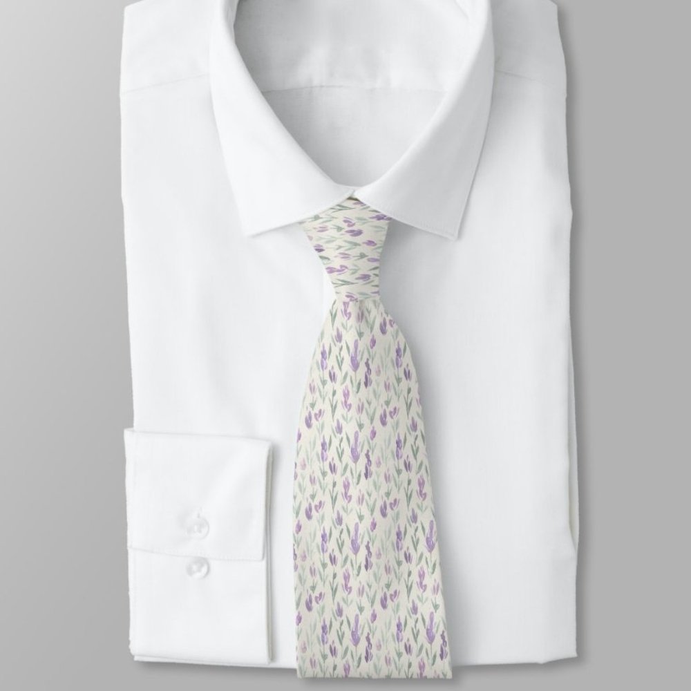 Zazzle Lavender Watercolor Floral Neck Tie | Purple Green | OS | New